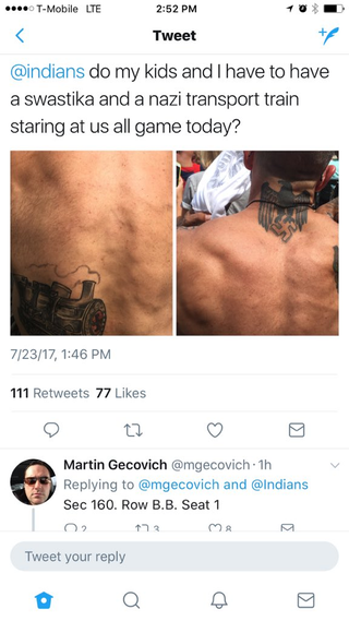 Illustration for article titled Man With Nazi Tattoos Attends Indians Game